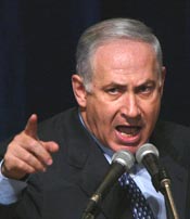 Furrow-browed Bibi Netanyahu pointing finger